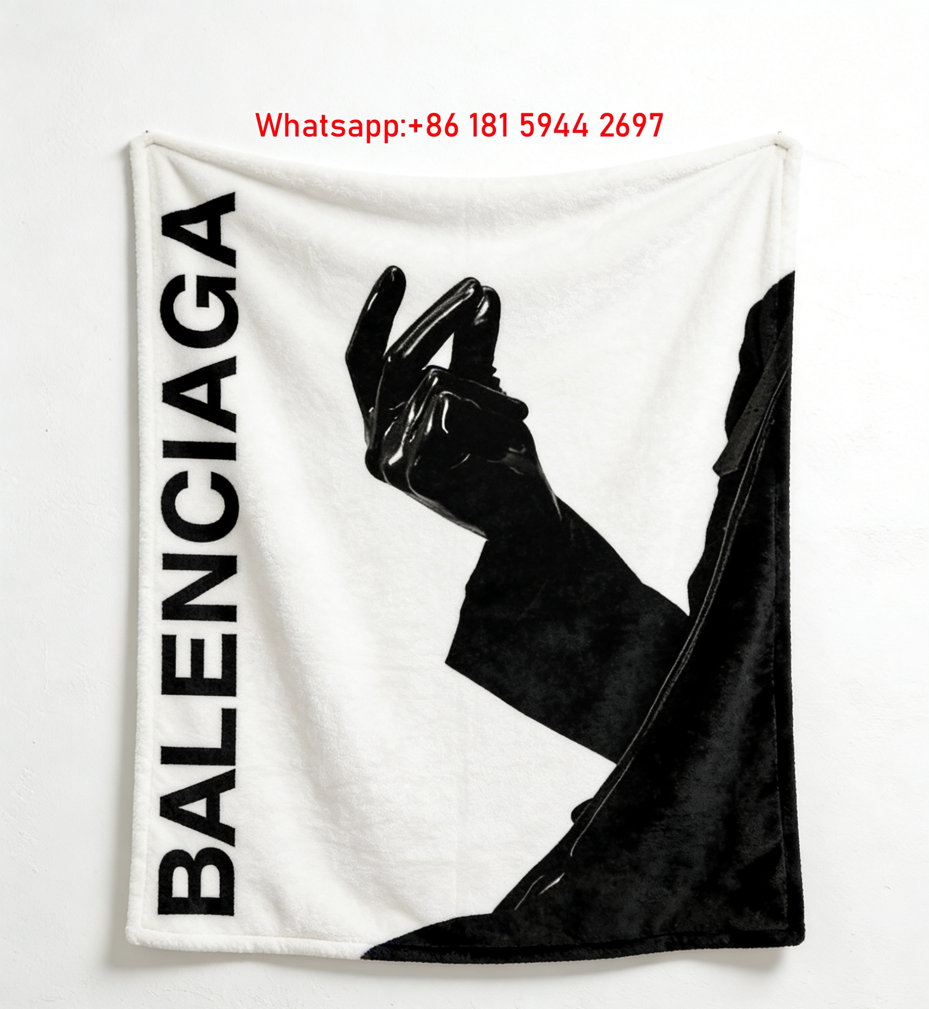 Balenciaga Black Glove Print Flannel Throw Blanket BA273